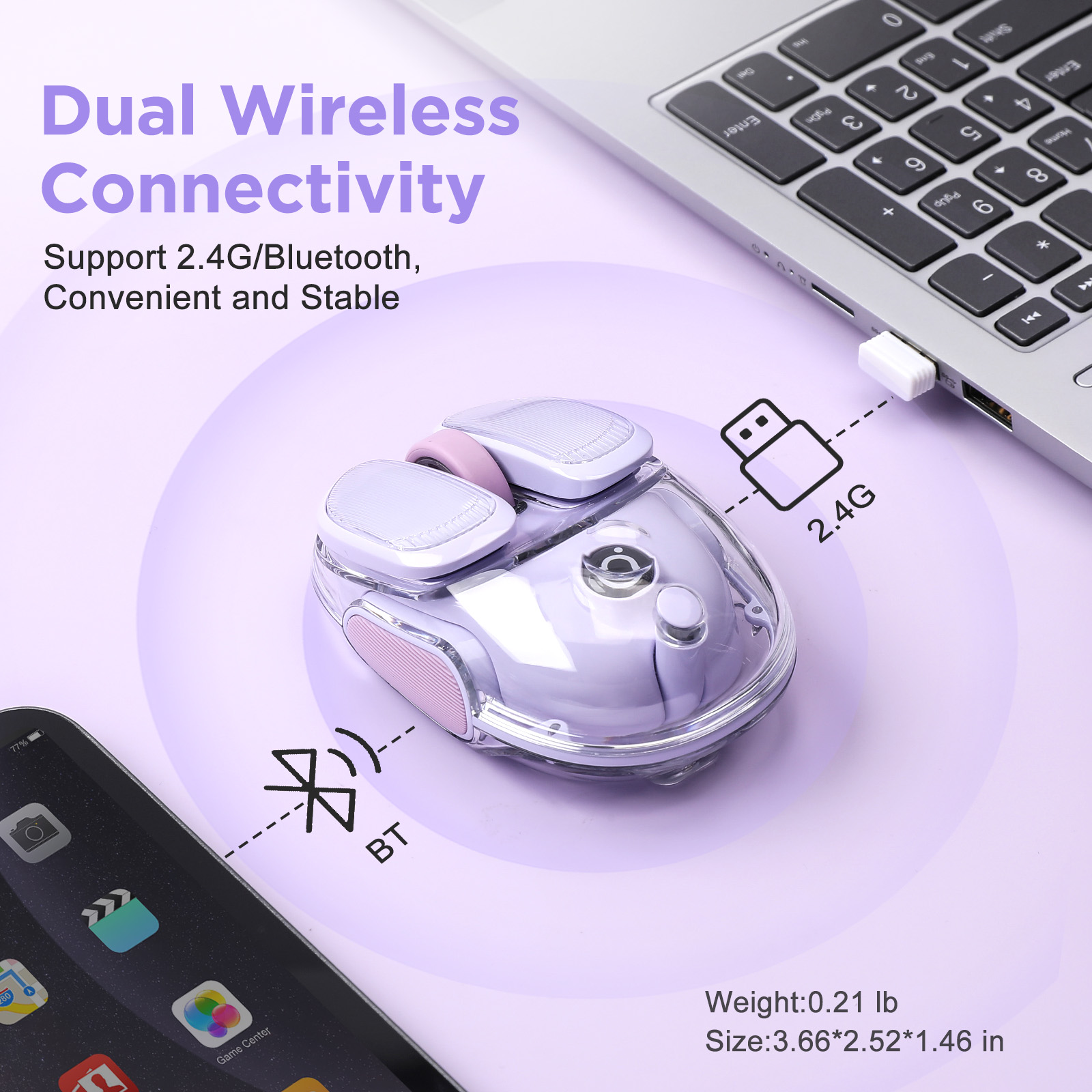 EWEADN Q9 เมาส์ RGB ไร้สายสีม่ - Tradescantia Purple บทวิจารณ์และราคา